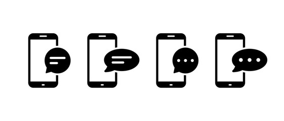 Chat message icon on smartphone screen. Mobile phone with speech bubble symbol