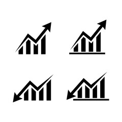 Business growth and decline icon set. Up and down trend chart symbol. Increase and decrease bar graph concept