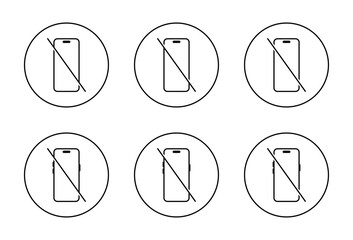 No smartphone icon. Do not use phone sign. Cellphone ban symbol in circular outline