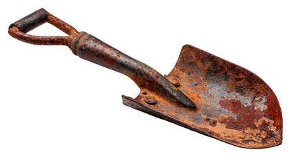 Old rusty garden trowel isolated on transparent background