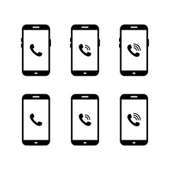 Mobile phone interface with incoming call symbol. Ringing smartphone icon set