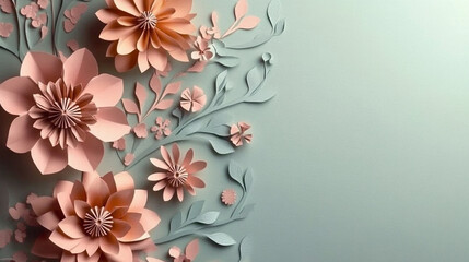 Handmade Paper Flowers on Pastel Green Background