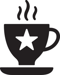 Silhouette vector of a coffee cup with steam, ideal for cafe branding, hot beverage designs, and cozy themes.