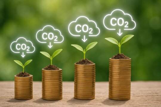 CO2 Emissions and Green Shoots: A visual depiction of how the reduction of greenhouse gas, showcasing rising CO2 emission levels.