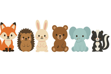 Naklejka premium Adorable halloween creatures, including amusing infant animals dressed in autumn mushroom, wizard hat, pirate costume and ghost sheet attire, depicted as cheerful juvenile characters in a flat