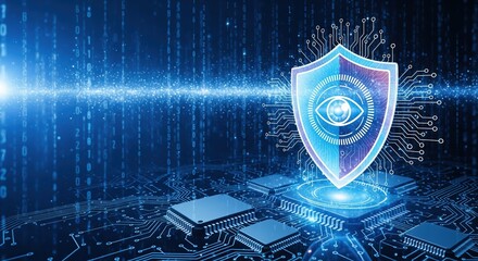 Cybersecurity Shield Over Blue Digital Circuit Board