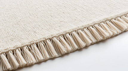 Carpet textile fringe edges on white background, closeup view.