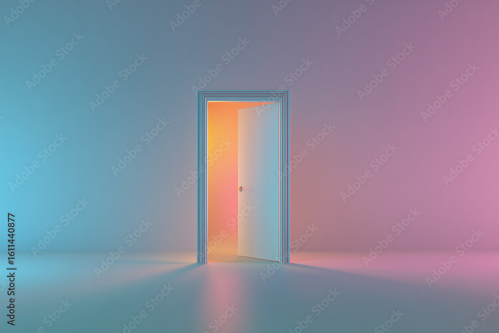 Aufkleber 3d minimalist door hovering upright with no handle or frame emotional representation of opportunity 