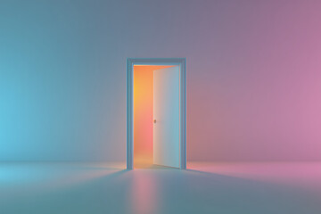 3D minimalist door hovering upright with no handle or frame emotional representation of opportunity without access or emotional inaccessibility