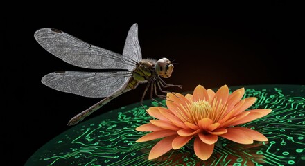 Dragonfly on orange flower