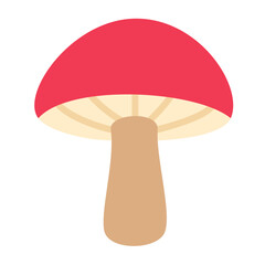Red mushroom flat icon. Mushroom with gills vector illustration.