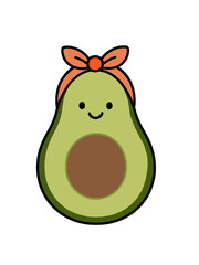 Cute Avocado Girl with Headband PNG Transparent Background