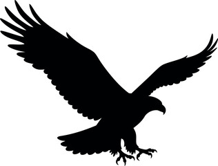 Silhouette eagle flying landing isolated white background