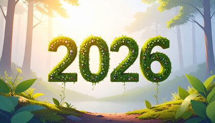 New Year 2026 Creative Design Concept with creepers have grown over the numbers	
