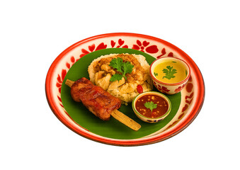 Thaistickyricemeal,grilledporkskewer,Thaiskewer,Thaistreetfood,zinctray