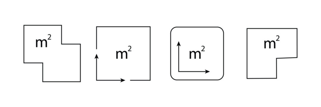 Square Meter icon. M2 sign. Flat area in square metres . Measuring land area icon. Place dimension pictogram. Vector outline illustration isolated on white background.
