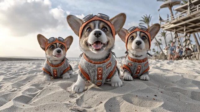 cute pets lifeguard, cute pets lifeguard at beach, dog in the  beach