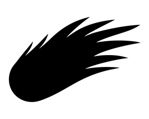Abstract black graphic element resembling a feather or a stylized wing