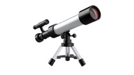 Observational Instrument: A high-angle shot presents a telescope, mounted on a tripod, as a symbol of discovery, science, and exploration, inviting curiosity and exploration.