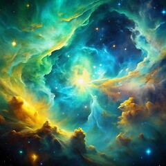 Fototapeta premium Glowing Blue and Green Nebula in Deep Space