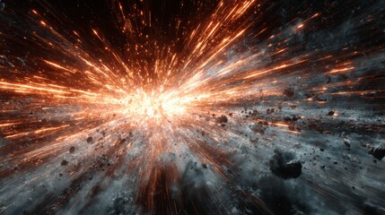 Abstract Sci-Fi Explosion with Light Trails and Dust in a Cosmic Environment