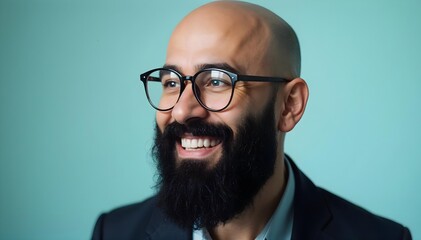 Portrait of an Indian Confident smiling bald man in glasses