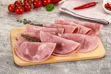 Sliced pork ham sausages slices