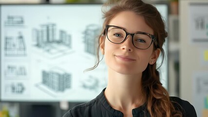 Confident female architect smiling in office near 3D building models - Powered by Adobe