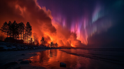 Disasters and aurora storm, global warming caused by humans in the future.