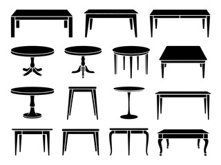Collection of various table silhouettes isolated on white background