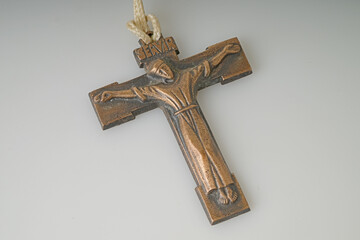 Symbolic antique Catholic Crucifix on white