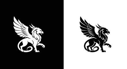 Stylized black and white griffin emblem with spread wings. A mythological creature with a lion's body and an eagle's head, posed majestically.