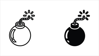 Bomb icon set. Bomb line and glyph icon for web design. Exploding bomb weapon vector icon design. Isolated on white background.