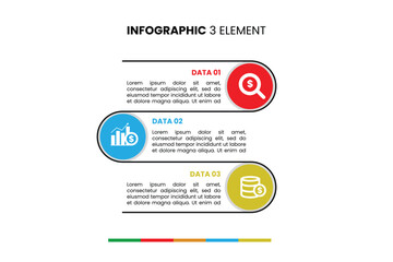 Vertical 3-step infographic template with modern design. Perfect for presenting data points, key facts, or sequential information. Fully editable vector.