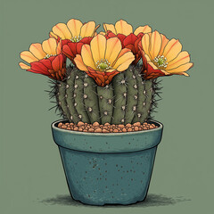 The cactus plant is beautiful in its pot with vibrant and colorful flower. One type of cactus that peple commonly keep at home.