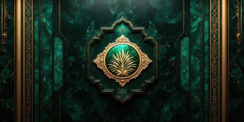 Fototapeta premium Elegant Dark Emerald and Gold Art Deco Pattern A sophisticated and luxurious Art Deco-inspired pattern in rich emerald green and