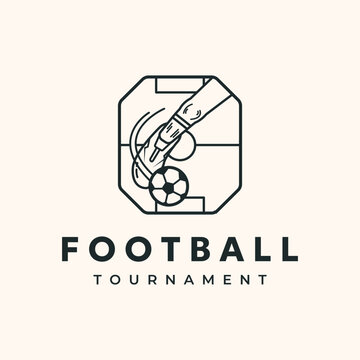 football kick line logo vector minimalist illustration design, play football symbol design