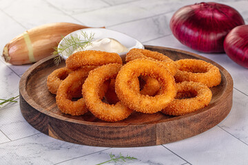 Golden fried onion rings snack