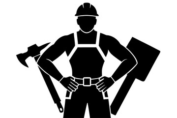 Construction worker handyman builder silhouette vector illustration