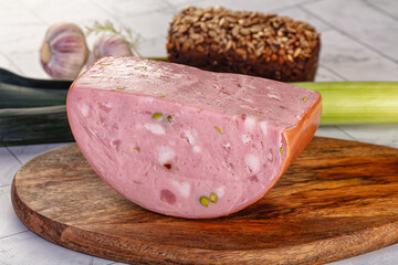 Italian Mortadella pork sausage piece
