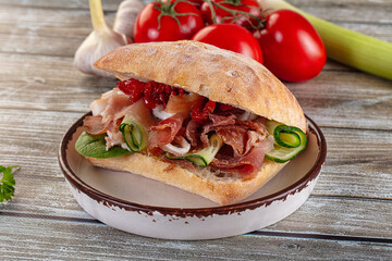 Ciabatta with cured parma and tomato