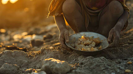 The hungry citizens are eating unclean food due to scarcity caused by war and poverty. along with a harsh environment and lack of shelter.