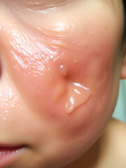 Fototapeta premium Unhealthy oily facial skin with enlarged pores and shiny sebum, texture part of the face.