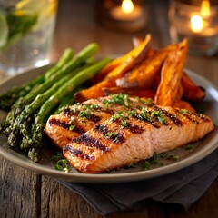 grilled salmon steak with asparagus
