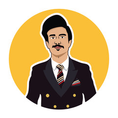 man vector illustration and man avatar with yellow circle and white background