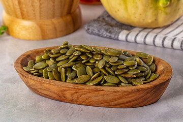 Fresh green pumpkin peeled seeds