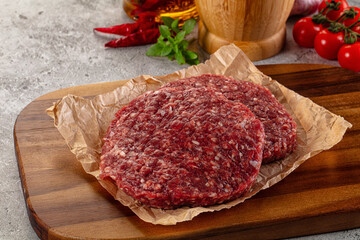 Raw beef burger cutlet for grill