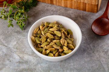 Green dry cardamom heap spices aroma