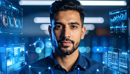 Futuristic AI-generated digital human avatar with glowing elements