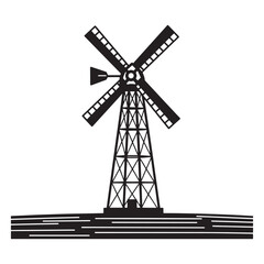 Obraz premium Stylized silhouette of a classic windmill on a white background for design elements